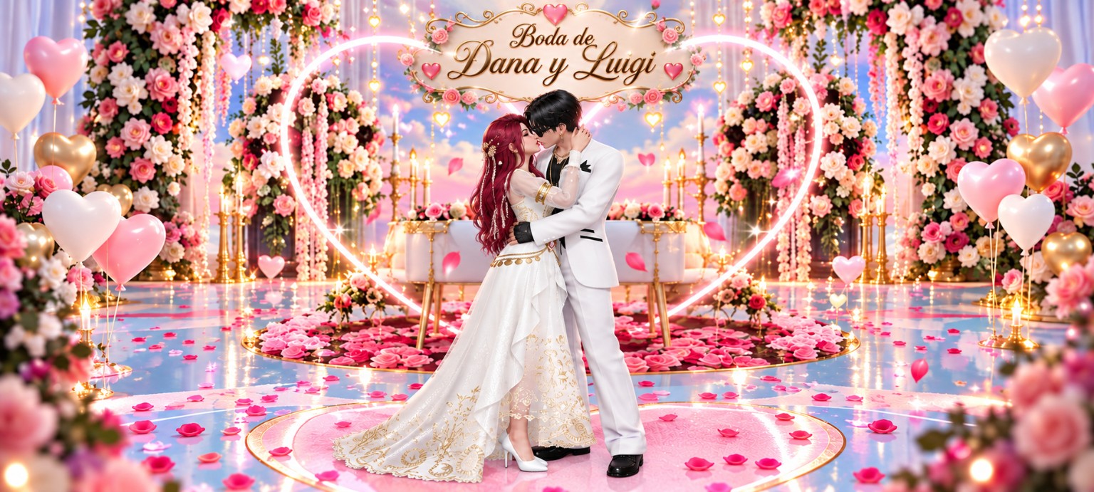 Dana y Luigi besándose en el altar de su boda